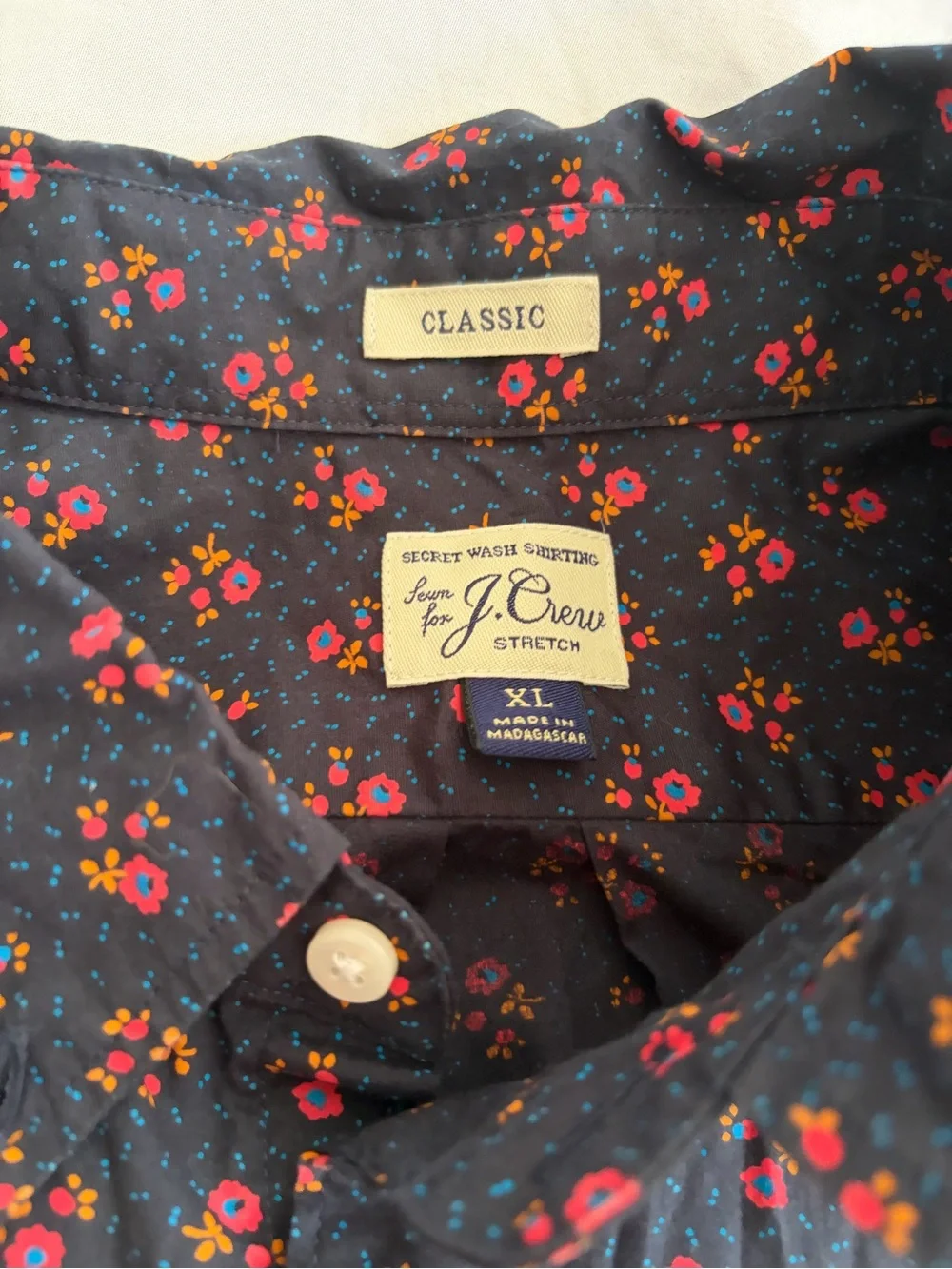 J. Crew Navy Button-Down Shirt with Red & Pink Floral Print Sizse XL